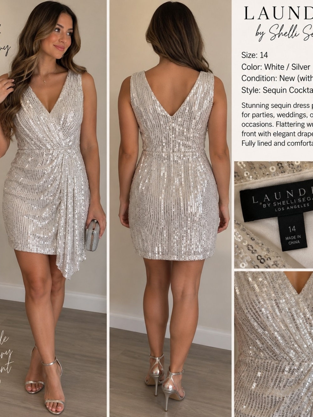 Laundry By Shelli Segal White/Silver Sequin Mini Dress